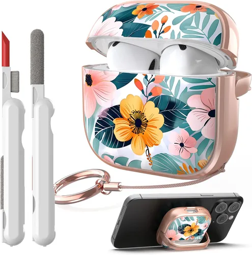 Miniatura 21 de TATOFY Funda con cerradura para estuche de Airpods Pro, funda rígida de flores para iPod Pro para mujeres y niñas con soporte para teléfono y kit