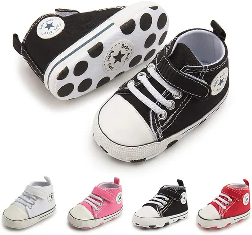 Meckior - Zapatos deportivos de lona para bebé, con suela suave y caña alta, para sus primeros pasos y estar en la cuna