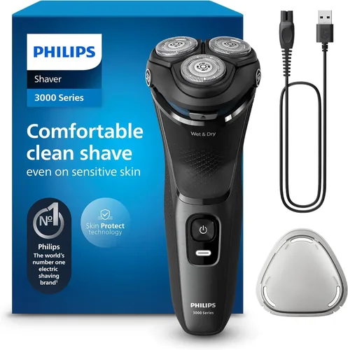 Afeitadora Philips para Hombre Serie 3000 Recargable Húmedo/Seco Afeitadoras Eléctricas para Hombres Navaja Eléctrica para Hombres - Metálico