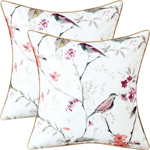 Miniatura 27 de VOGOL Juego de 2 fundas de almohada, 18 x 18 pulgadas, patrón de pájaros verdes, estampado de flores y pájaros verdes, fundas de cojín para cama