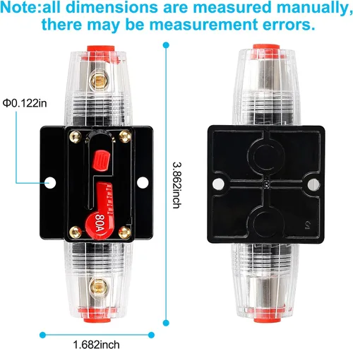 Miniatura 2 de Portafusibles de 80 amperios de 12 V-24 V CC, disyuntor de audio, portafusibles estéreo en línea para automóvil, reinicio manual, para audio