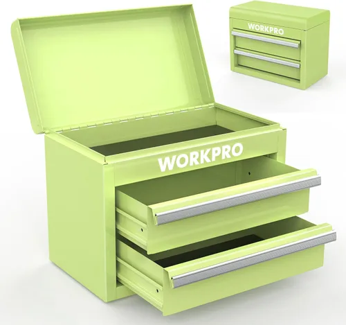 Miniatura 8 de WORKPRO Mini caja de herramientas de metal con 2 cajones y almacenamiento superior, pequeña caja de herramientas con forros de PVC y almohadillas