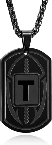 Miniatura 46 de Graduation Gifts - Football Initial Necklace for Men Boys Kids Teen Dog Tag Stainless Steel Black Letter Pendant Sport Football Athletes Jewelry