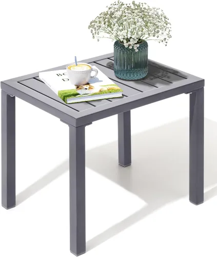 Miniatura 13 de Crestlive Products Mesa auxiliar para exteriores, mesa auxiliar rectangular de aluminio, mesa de café para patio pequeño para interiores y Negro