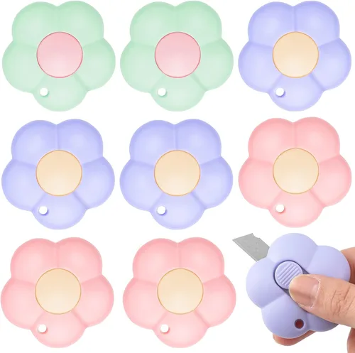 Honoson - Paquete de 8 mini cortadores de cajas retráctiles, cuchillo utilitario portátil, abrelatas, lindo cortador de papel pequeño con agujero