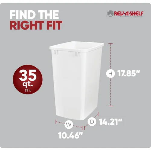Miniatura 3 de Rev-A-Shelf 35 Quarts (33.4 litros) Bote de basura para fregadero de cocina para gabinete de cocina base y baño, reemplazo de bote de basura