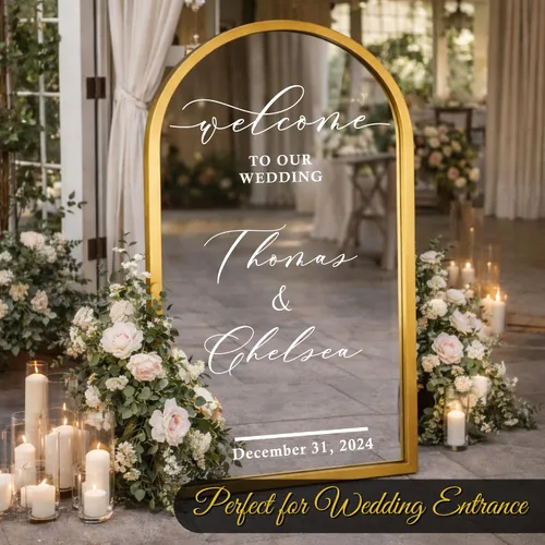 Miniatura 2 de Calcomanía con texto en inglés "Welcome to Our Wedding Mirror" – Soon to Be Mr & Mrs - Calcomanía de espejo personalizable – Just Married