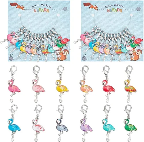 NBEADS 24 marcadores de puntada de flamenco, aleación esmaltada de ganchillo, dijes extraíbles de pinza de langosta para tejer, tejer, coser y hacer