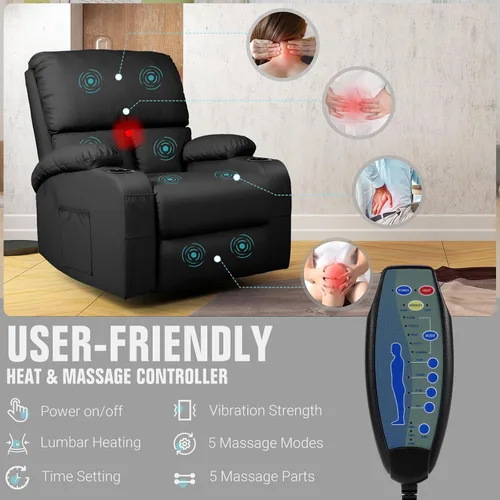 Miniatura 5 de LEVELEVE Silla reclinable mecedora, silla reclinable de masaje con masaje por vibración y calor, sillas reclinables giratorias de 360°, sala