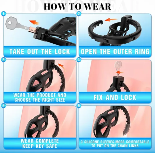 Miniatura 5 de Uoffile Dispositivos de jaula de castidad masculina, jaula ligera de castidad con 8 anillos ajustables para el pene y bloqueo invisible,