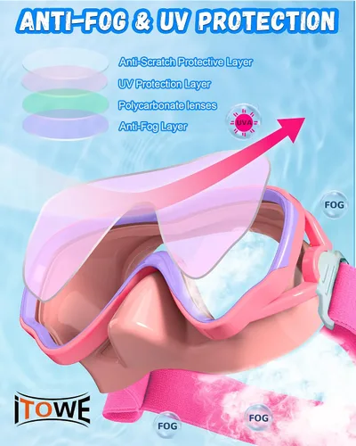 Miniatura 5 de Gafas de natación para niños con correa de tela para niños de 3 a 15 años, gafas de natación a prueba de fugas con cubierta nasal, vista clara