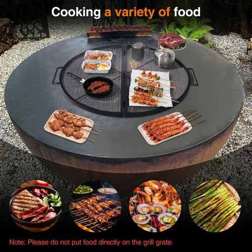 Miniatura 3 de X-Marks Rejilla portátil para fogata y parrilla de cocina, rejilla plegable redonda para fogata de camping, rejilla de parrilla para fogata con asas