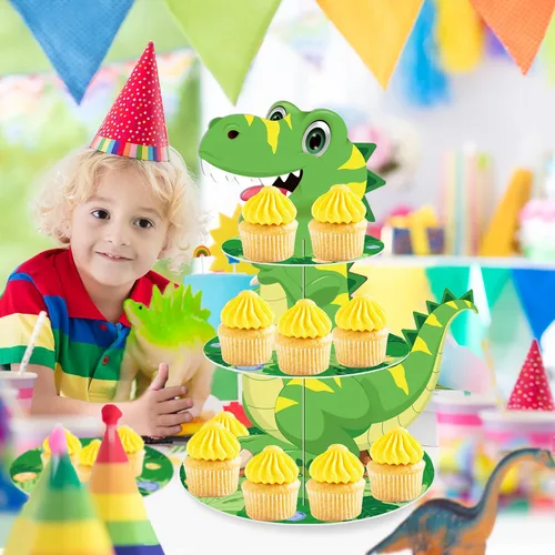 Miniatura 7 de Soporte de 3 niveles para cupcakes de dinosaurio, decoración de fiesta, soporte para cupcakes de dinosaurio de Anberky con forma de dinosaurio