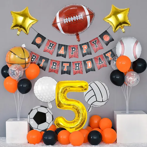 Miniatura 5 de 9 globos deportivos, fútbol, baloncesto, béisbol, voleibol, golf y fútbol, globo de aluminio de Mylar con número de cumpleaños deportivo