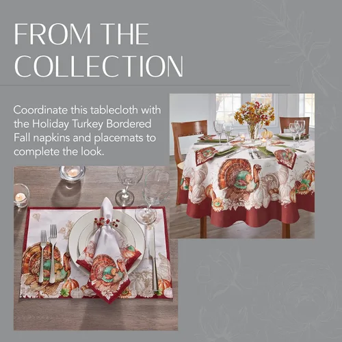 Miniatura 6 de Elrene Home Fashions Mantel Navideño con Borde de Pavo de Otoño Resistente a las Arrugas, Cubierta de Mesa de Comedor de Temporada, 70" Redondo