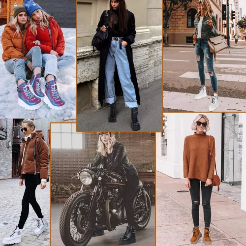 Miniatura 2 de CELNEPHO Botas de plataforma gruesa para mujer, puntera cuadrada, con cordones, tacón alto, tacón alto, botas de tobillo de cuña