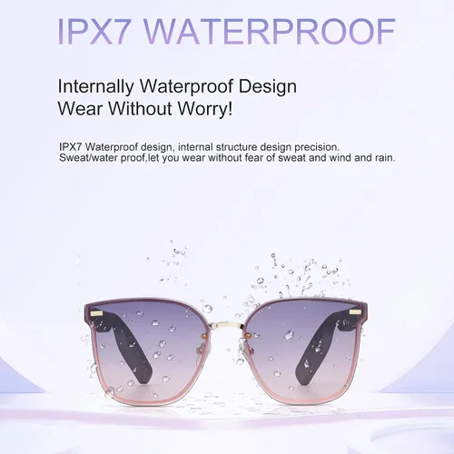 Miniatura 5 de Gafas Inteligentes para Mujeres IPX7 Impermeables Gafas AI con Traductor 150+ Idiomas Gafas Bluetooth con Altavoz, Auriculares de Oído Abierto