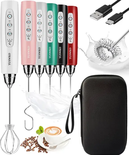 Miniatura 39 de YUSWKO - Espumador de leche recargable de mano con 3 cabezas, mezclador de bebidas con 3 velocidades ajustables para latte, cappuccino, chocolate
