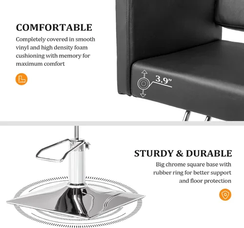 Miniatura 6 de Bonnlo Silla de peluquería para estilista de peluquería de asiento ancho, silla de peluquería hidráulica con reposapiés de acero inoxidable, silla