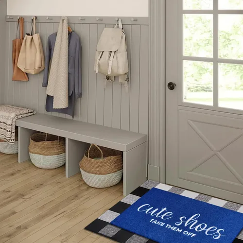 Miniatura 5 de Felpudo de bienvenida al aire libre para entrada divertida en el hogar, lindos zapatos Quítatelos, raspador de zapatos antideslizante para la Azul
