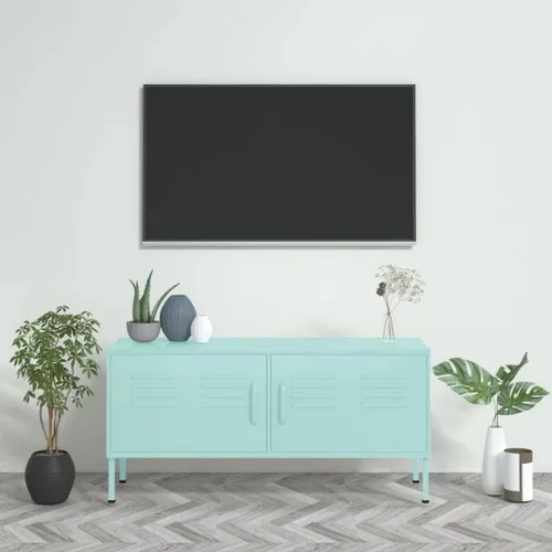 Armario de almacenamiento de metal para TV con 2 puertas y un estante en el interior, aparador de almacenamiento, soporte de TV, consola multimedia