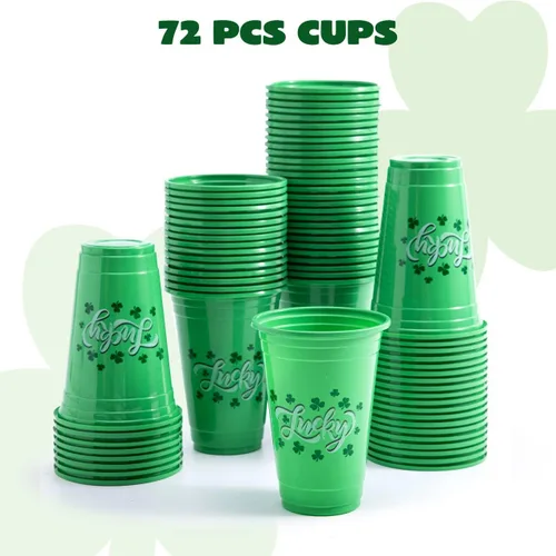 Miniatura 2 de JOYIN Juego de 72 tazas de 16 onzas para el día de San Patricio, color verde, desechables, de plástico, para decoración de fiesta de San Patricio