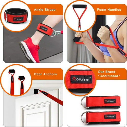 Miniatura 6 de Coolrunner Juego de 14 bandas de resistencia, tubos de ejercicio, bandas de entrenamiento de 20 libras a 40 libras con asas, fundas protectoras