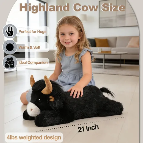 Miniatura 3 de Animales de peluche ponderados de 4 libras, lindos animales de peluche de vaca de las Tierras Altas ponderados - Juguetes de peluche de vaca