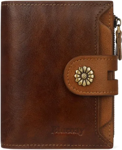 Miniatura 12 de Billetera para mujeres, billetera de cuero plegable de dos pliegues para mujeres con bloqueo RFID, compacta, tarjetero pequeño con ventana