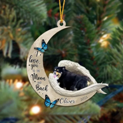 Miniatura 155 de Adorno colgante personalizado de ángel durmiendo en la luna, perro sabueso afgano, nombre personalizado, acrílico impreso en 2D plano – cumpleaños