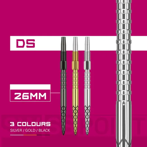 Miniatura 6 de TARGET Dardos Swiss Point DS Puntos de dardos (paquete de 3 puntas) – 1.024 in/1.181 in/1.378 in/1.575 in – Dorado/Plata/Negro SP – Cambio de punta