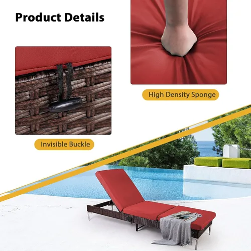 Miniatura 6 de Sillón de mimbre para exteriores, tumbona de piscina con respaldo reclinable infinito, muebles de patio, silla para tomar el sol con cojín