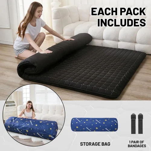 Miniatura 3 de Zelladorra Japanese Floor Mattress Twin, Anti-Slip Japanese Futon Roll Up Tatami Mat for Guests, Black