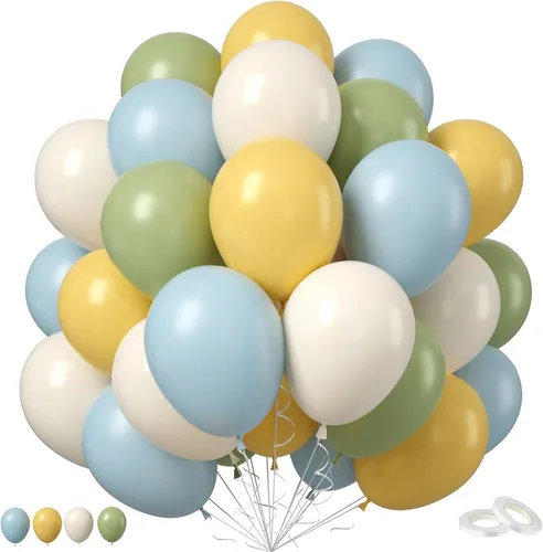 Miniatura 20 de FEYG - Juego de arco de globos, 50 globos de color azul, amarillo y blanco. Globos de látex para cumpleaños, bodas, baby shower, compromiso, Azul