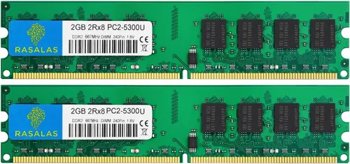 Rasalas DDR2 4 GB Kit (2 x 2 GB) PC2-5300 667MHz RAM - PC2-5300U Udimm 2RX8 1.8V CL5 240 pines no ECC memoria de computadora de escritorio sin búfer