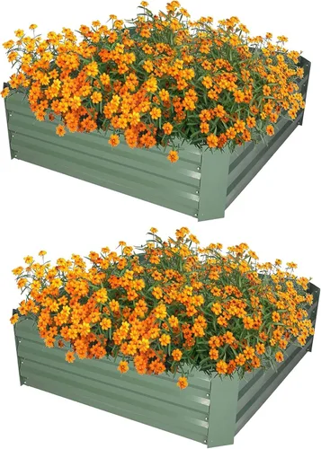 LUCKYERMORE Jardineras elevadas, maceta de metal galvanizado de 32 x 32 x 12 pulgadas, con revestimiento antioxidante, para jardín o invernadero,
