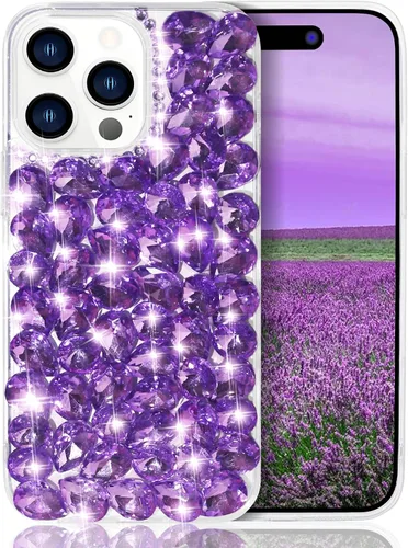 Miniatura 8 de Funda compatible con iPhone 13 Pro Max para mujer, con purpurina 3D, de lujo, con diamantes de imitación brillantes, con gemas transparentes, bonita
