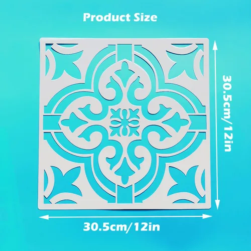 Miniatura 3 de 4 plantillas de azulejos reutilizables de 12 x 12 pulgadas, estilo mandala, plantillas de pared para decoración del hogar