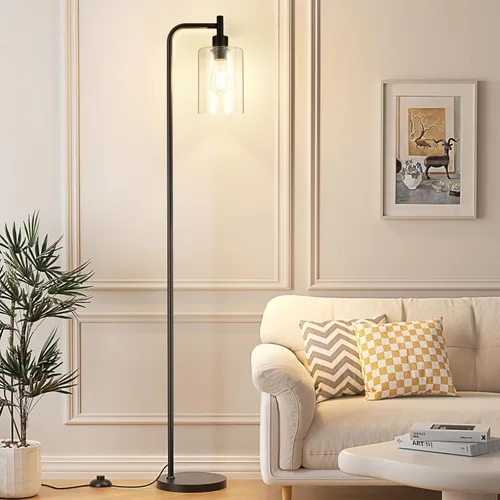 Miniatura 18 de Ziisee Lámparas de pie para sala de estar, lámpara de pie con pantalla de vidrio ámbar, lámpara de pie moderna con bombillas LED, lámpara de pie