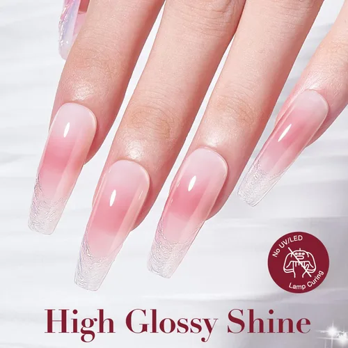 Miniatura 3 de AZUREBEAUTY Juego de esmaltes de uñas rosa nude (4 colores + capa superior), aspecto natural de gelatina lechosa, secado rápido, no necesita