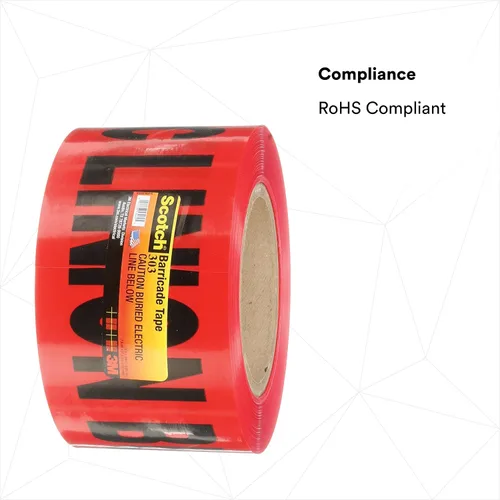 Miniatura 4 de 3M Buried Barricade Tape 303, con texto "CAUTION BURIED ELECTRIC LINE BELOW", 3 pulgadas x 300 pies, rojo, cinta de advertencia, paquete de 1 rollo