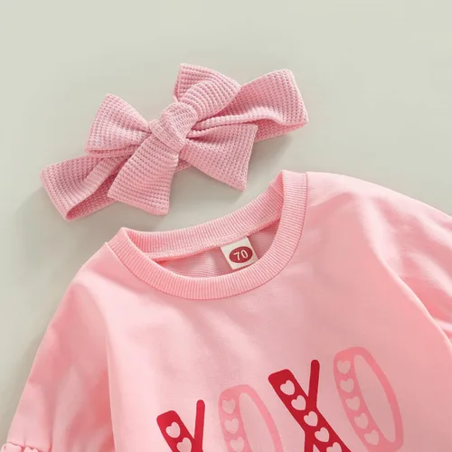 Miniatura 34 de SOLILOQUY Traje de manga larga con cuello redondo para el primer día de San Valentín para bebé niño y niña, mameluco de corazón de amor