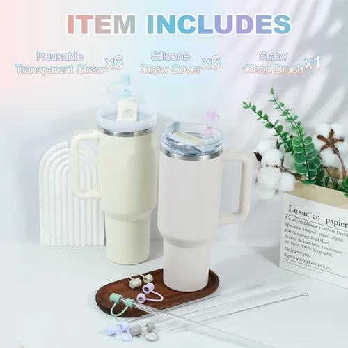 Miniatura 5 de Popote de repuesto transparente con fundas para vaso Stanley de 40 y 30 onzas, popotes reutilizables de 0.394 in con cepillo de limpieza, accesorios