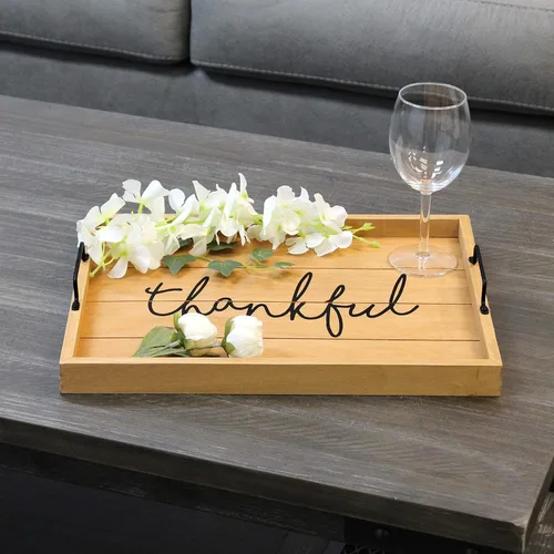 Miniatura 53 de Elegant Designs HG2000-AHH Margarita Drinks Lime Bar Kitchen Wetbar Bandeja Decorativa de Madera para Servir con Asas, 15.50" x 12", Aqua Wash Happy