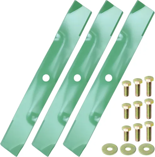 Miniatura 22 de GELASKA Paquete de 2 cuchillas 532138971 para cortacésped de alta elevación con pernos 532193003 – Compatible con cubiertas de cortacésped Craftsman