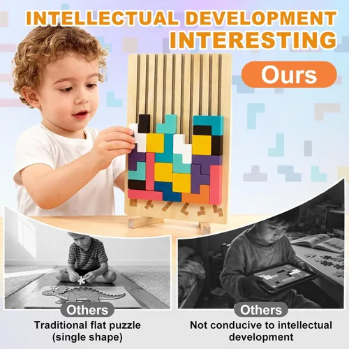 Miniatura 4 de Rompecabezas de bloques rusos Montessori de madera - Juguete apilable 3D para niños de 3 a 6 años, regalo educativo y rompecabezas para pensar