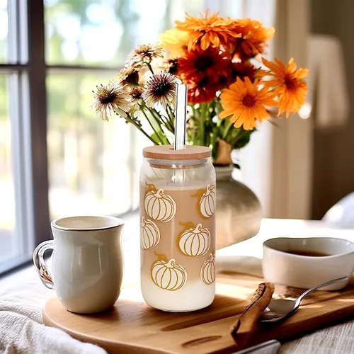 Miniatura 6 de ANOTION Tazas de café de otoño, taza de calabaza para decoración de otoño, taza de café helado, decoración única de otoño, decoraciones de calabaza