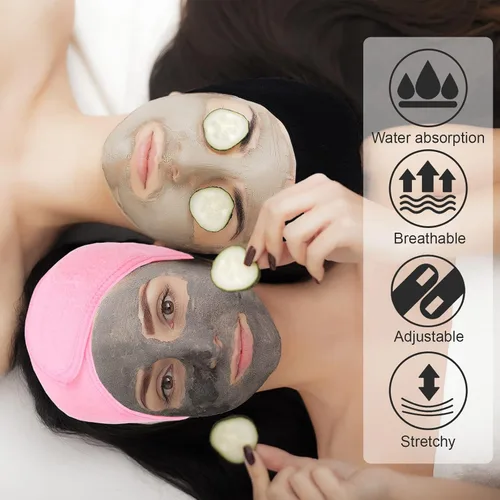Miniatura 5 de Whaline Diademas faciales de spa, 3 piezas, diadema de tela de toalla suave y ajustable para lavado de cara, ducha, cubierta facial, yoga