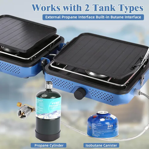 Miniatura 7 de Hisencn Estufa de campamento, estufa de campamento de propano de 2 quemadores, plancha dual, estufa de propano portátil de 30,000 BTU con bolsa