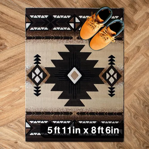 Miniatura 23 de YHSF South West - alfombra estilo nativo americano del suroeste C318 - fácil de limpiar, gruesa, suave, duradera, alfombra inspirada en tribus